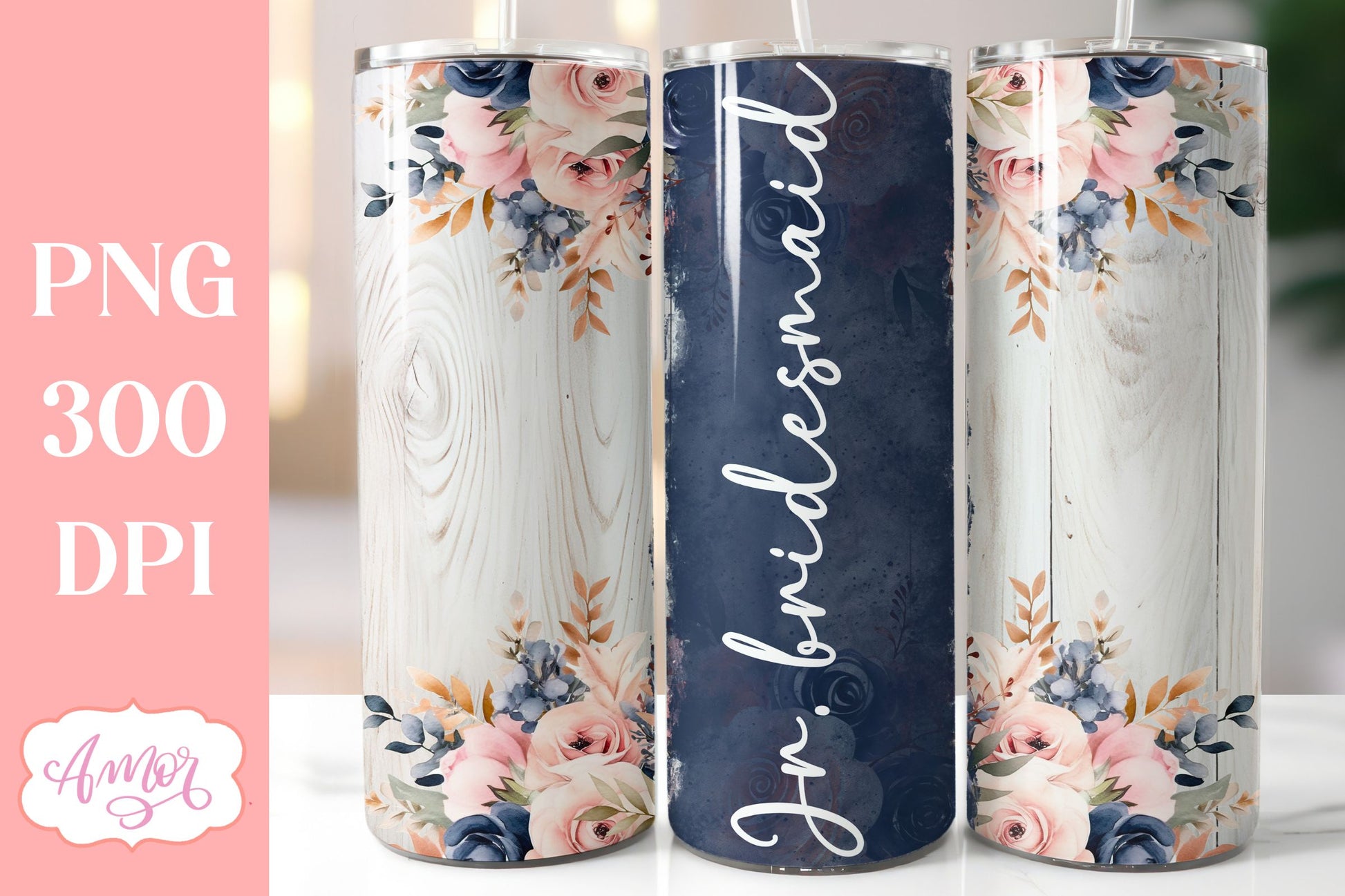 Navy and blush wedding Tumbler Wraps sublimation BUNDLE