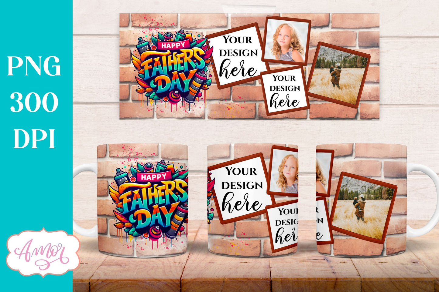 Happy Father's day photo mug wrap sublimation PNG