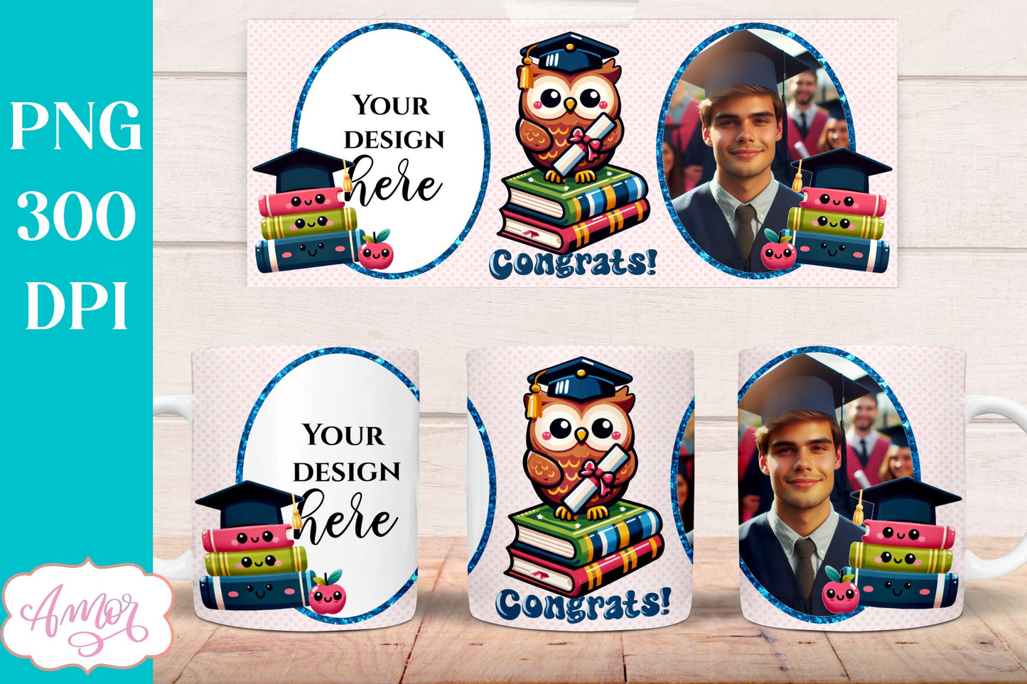 Cute Graduation Photo Mug Wrap PNG for sublimation