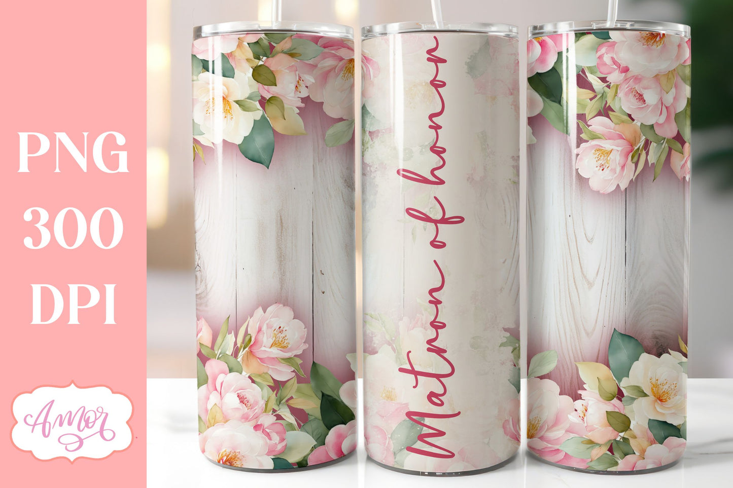 Wood and flowers wedding Tumbler Wraps sublimation BUNDLE