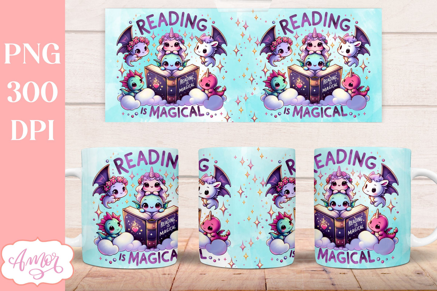 Reading is magical mug wrap sublimation PNG | Book lover mug