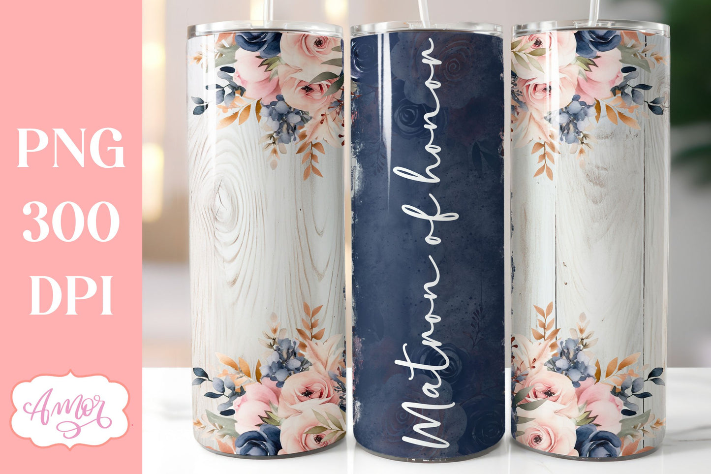 Navy and blush wedding Tumbler Wraps sublimation BUNDLE