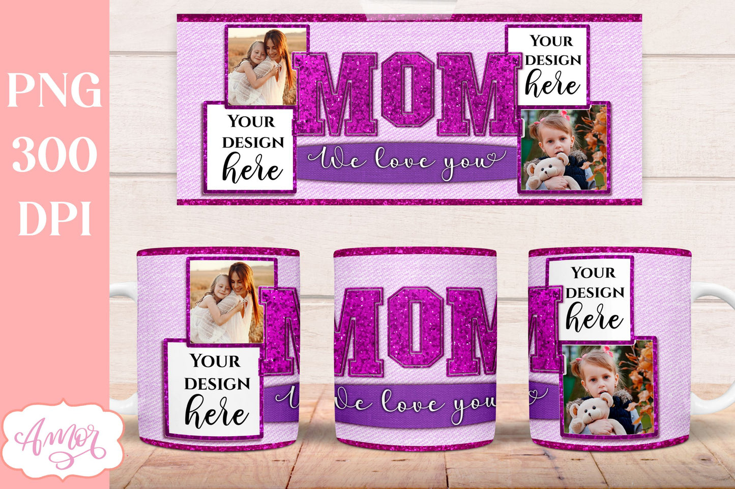 Mom Photo Mug Wrap PNG for sublimation | Mother's day mug PNG