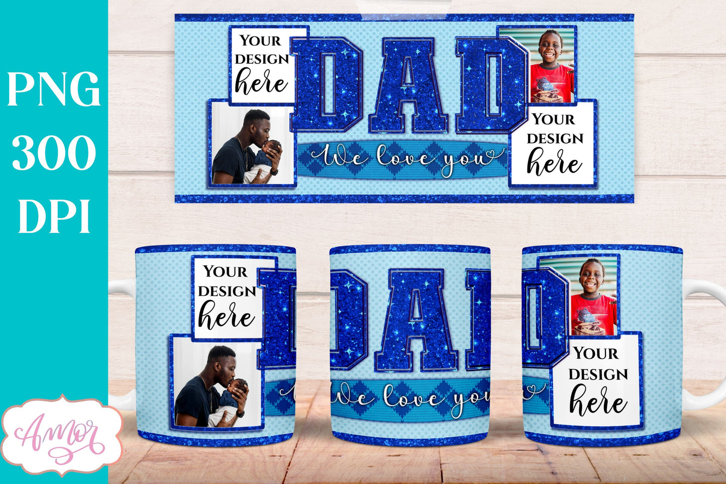 Dad Photo Mug Wrap PNG for sublimation | Father's day mug PNG