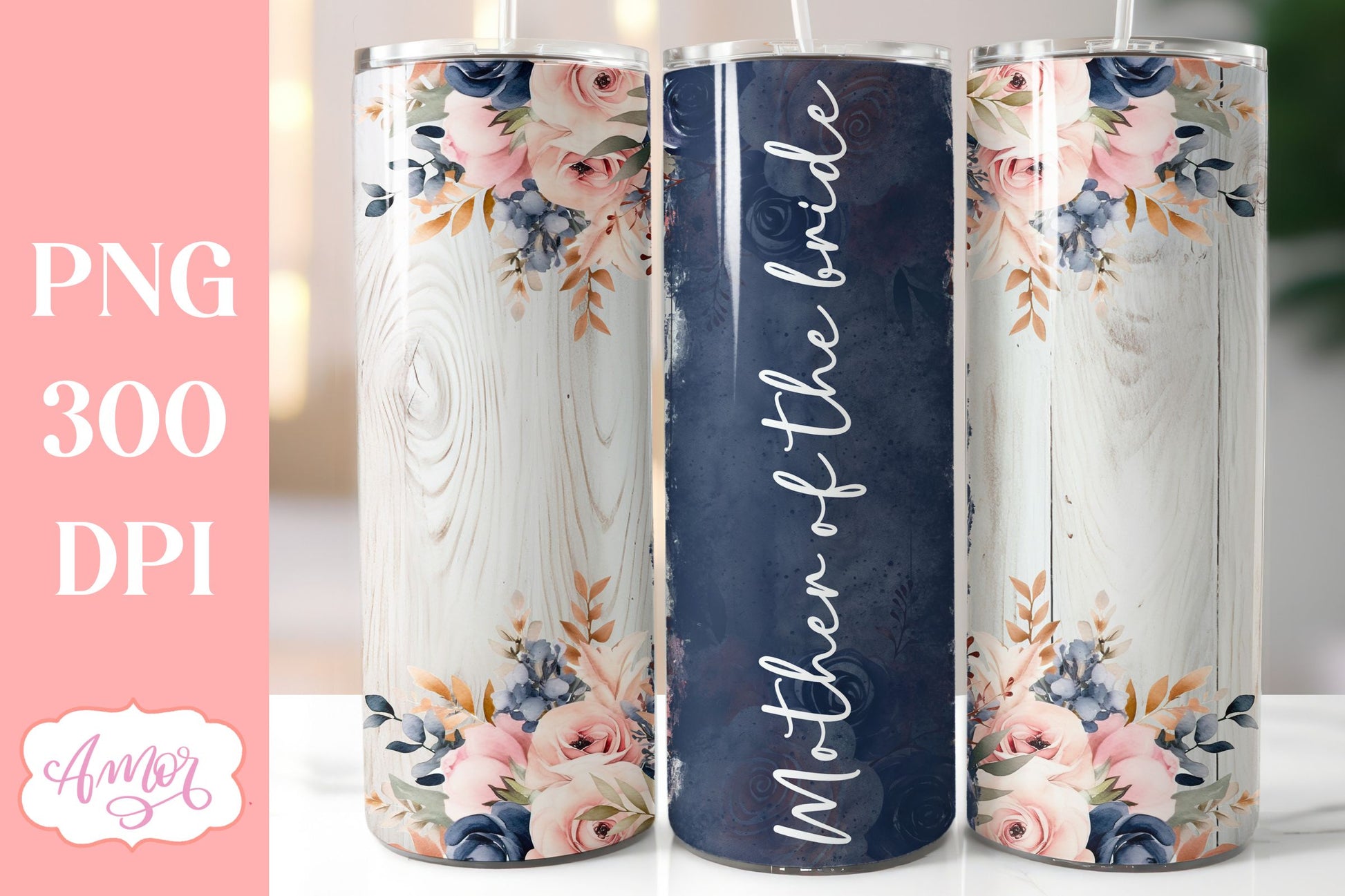 Navy and blush wedding Tumbler Wraps sublimation BUNDLE