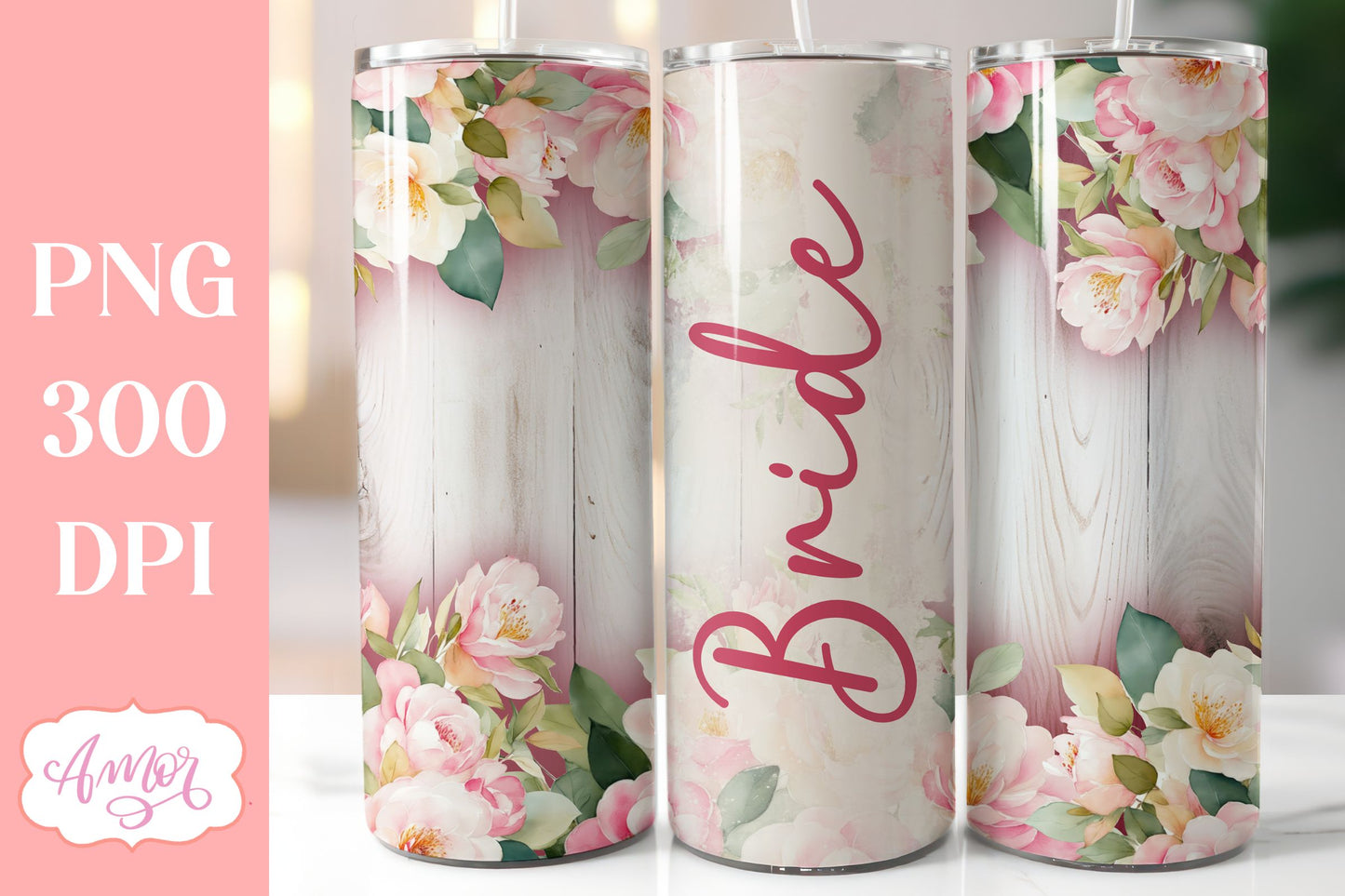 Wood and flowers wedding Tumbler Wraps sublimation BUNDLE