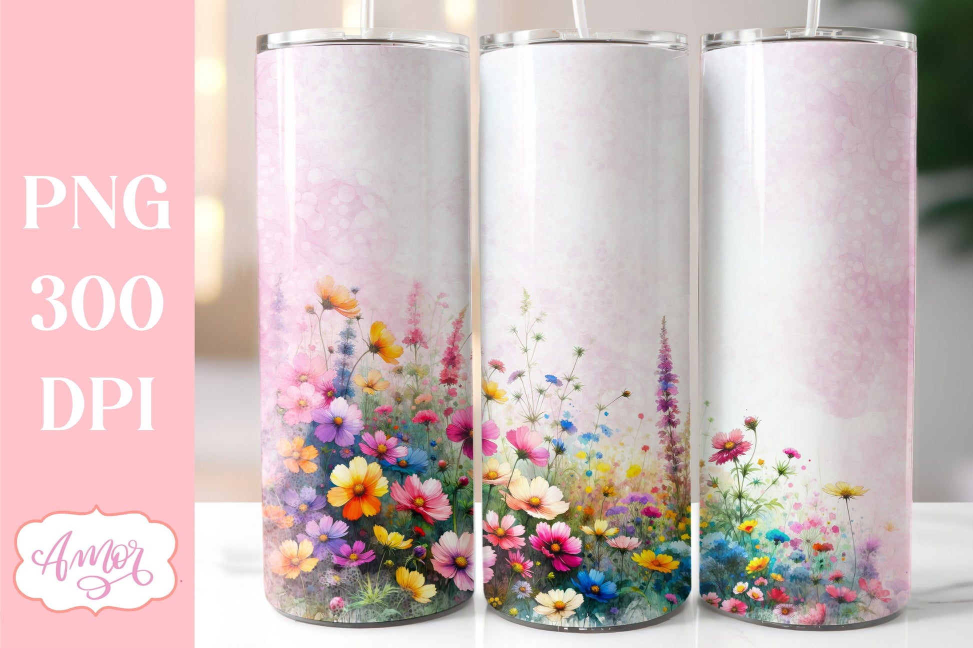 Watercolor wildflowers tumbler PNG | Customizable PNG BUNDLE