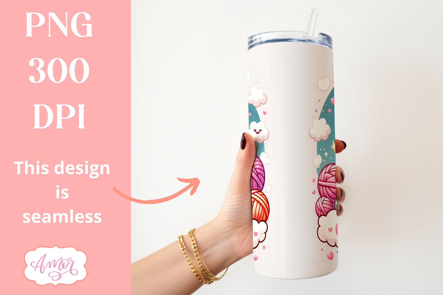 Knitting addict Tumbler wrap sublimation PNG | Yarn lover