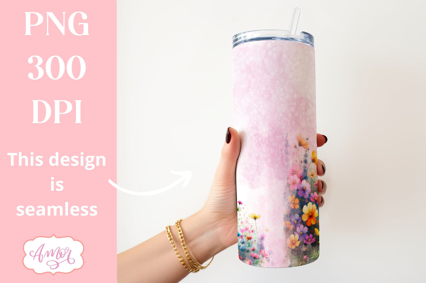 Watercolor wildflowers tumbler PNG | Customizable PNG BUNDLE