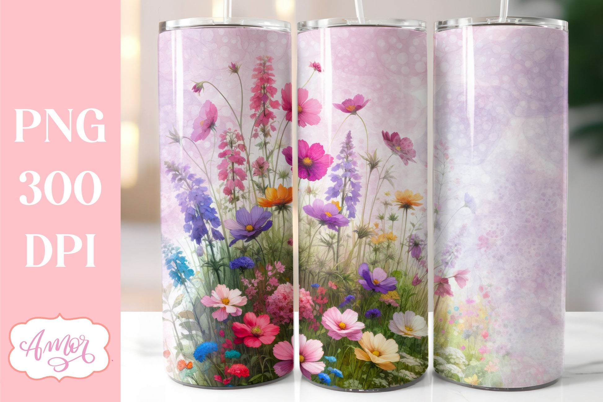 Watercolor wildflowers tumbler PNG | Customizable PNG BUNDLE