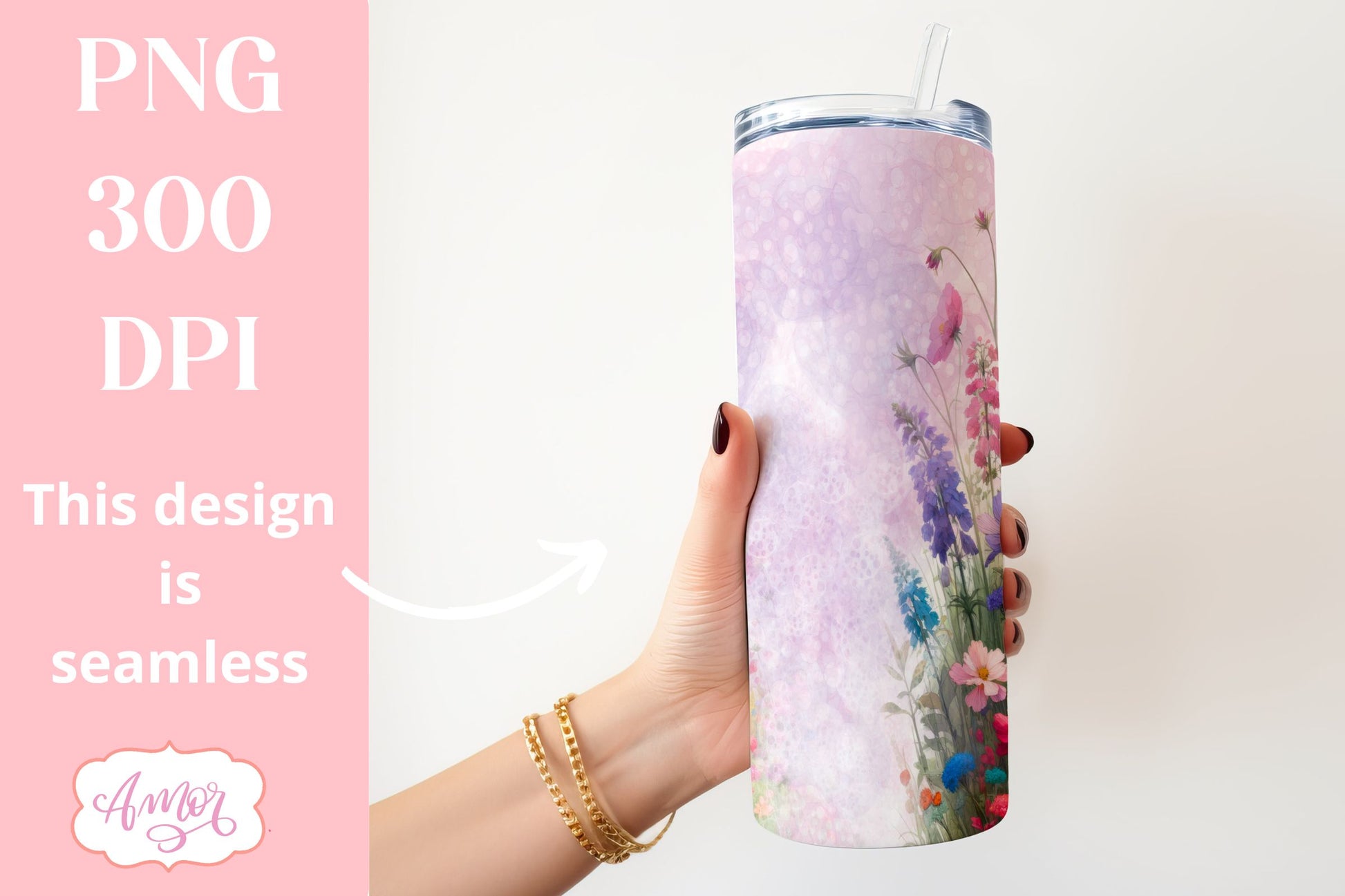 Watercolor wildflowers tumbler PNG | Customizable PNG BUNDLE