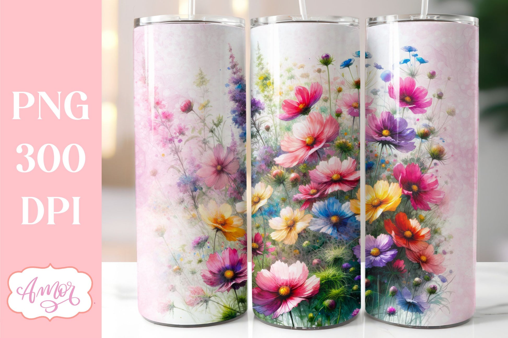 Watercolor wildflowers tumbler PNG | Customizable PNG BUNDLE