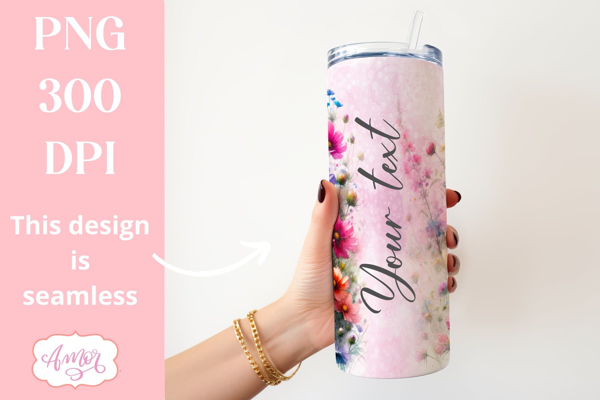 Watercolor wildflowers tumbler PNG | Customizable PNG BUNDLE