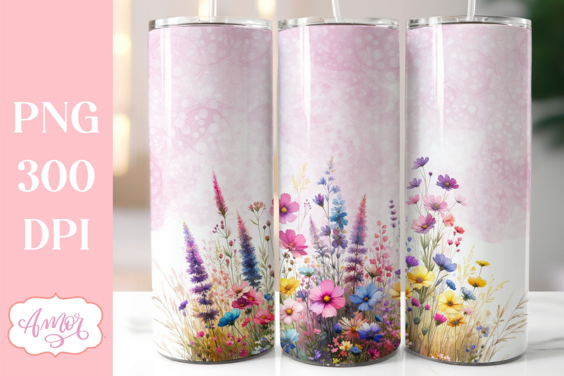 Watercolor wildflowers tumbler PNG | Customizable PNG BUNDLE