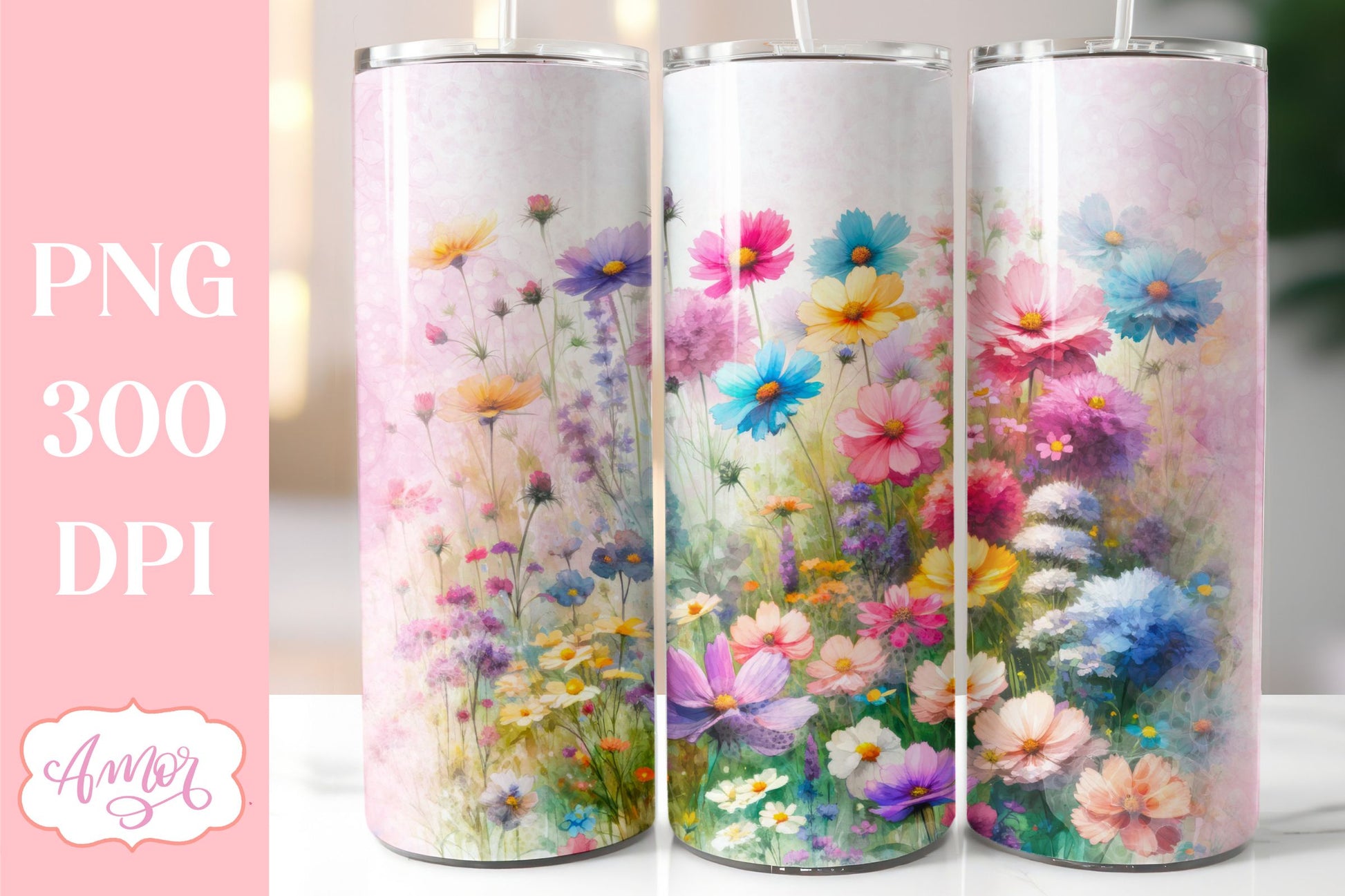 Watercolor wildflowers tumbler PNG | Customizable PNG BUNDLE