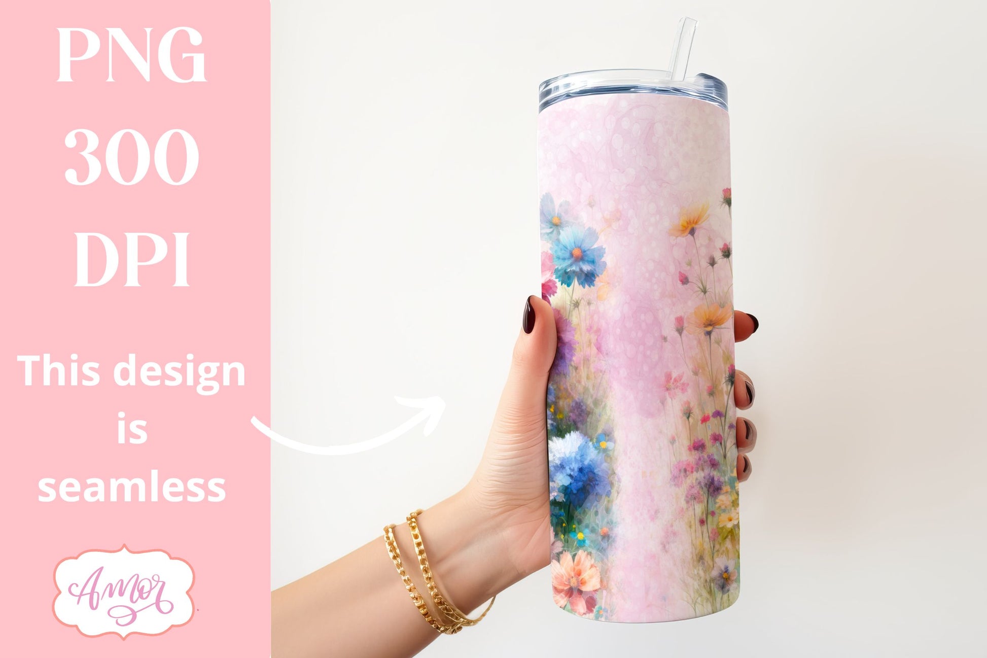 Watercolor wildflowers tumbler PNG | Customizable PNG BUNDLE