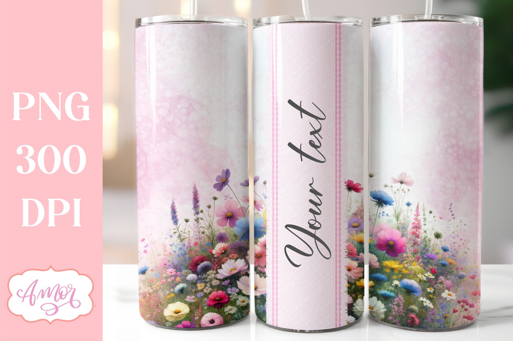 Watercolor wildflowers tumbler PNG | Customizable PNG BUNDLE