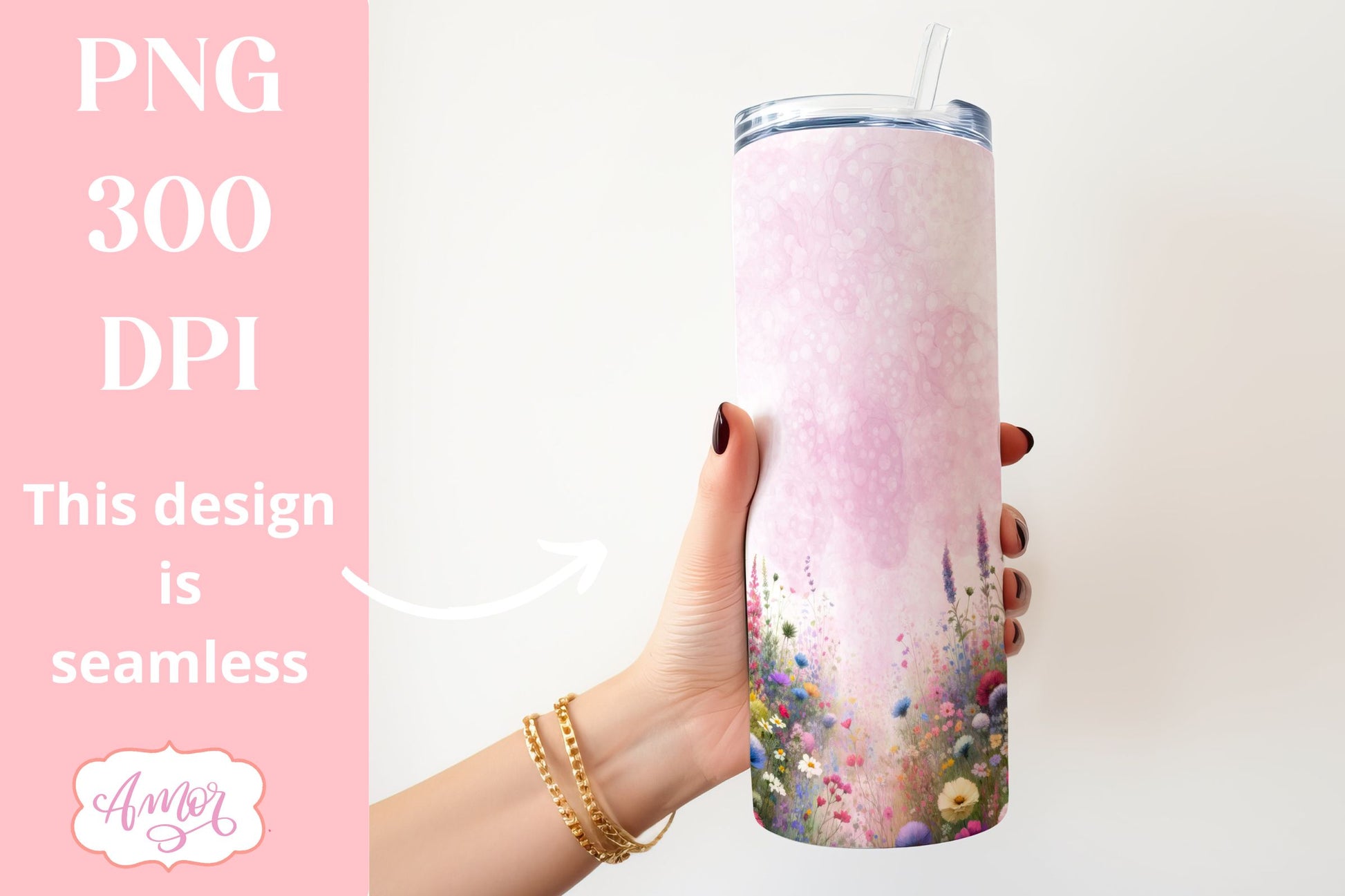 Watercolor wildflowers tumbler PNG | Customizable PNG BUNDLE