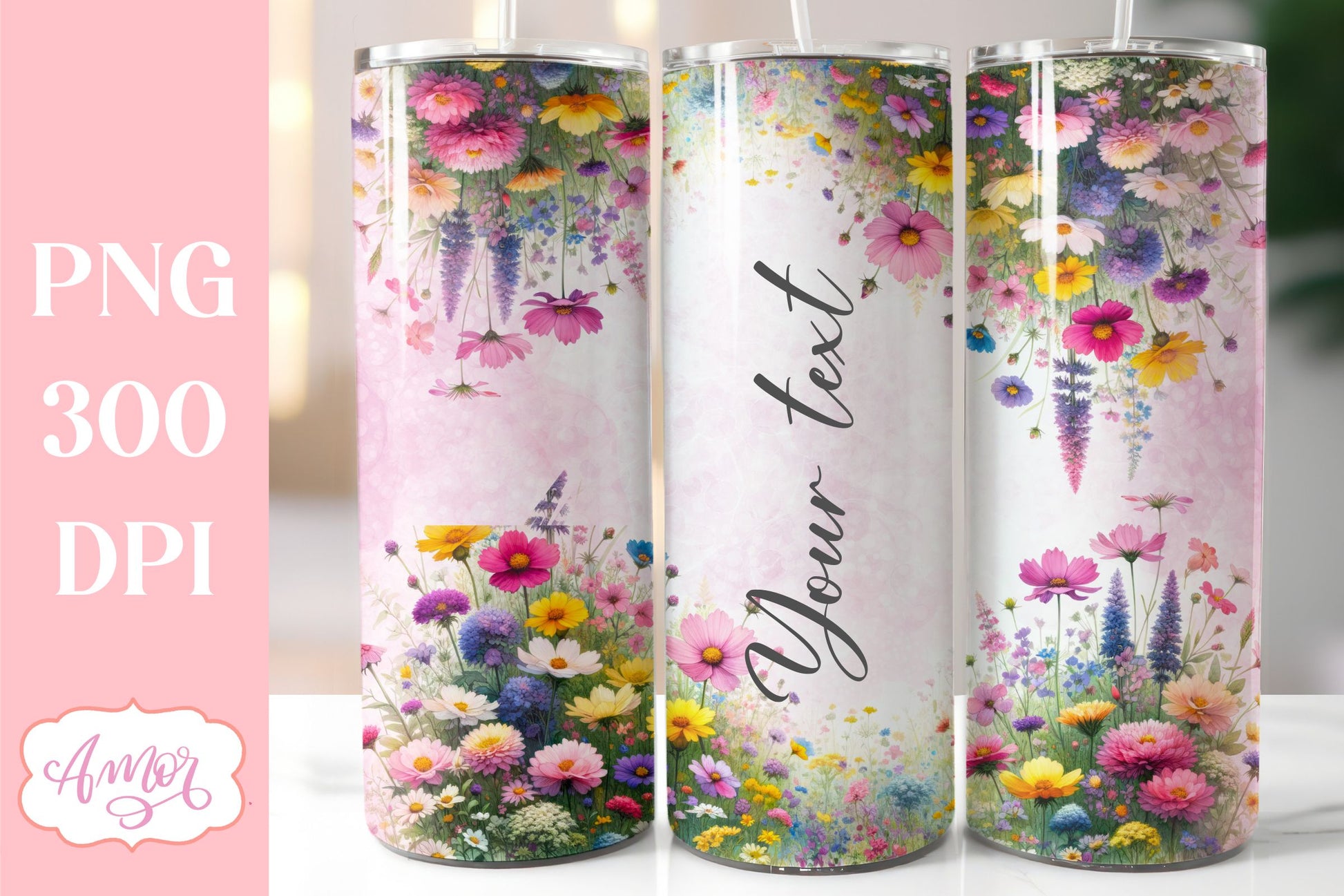 Watercolor wildflowers tumbler PNG | Customizable PNG BUNDLE