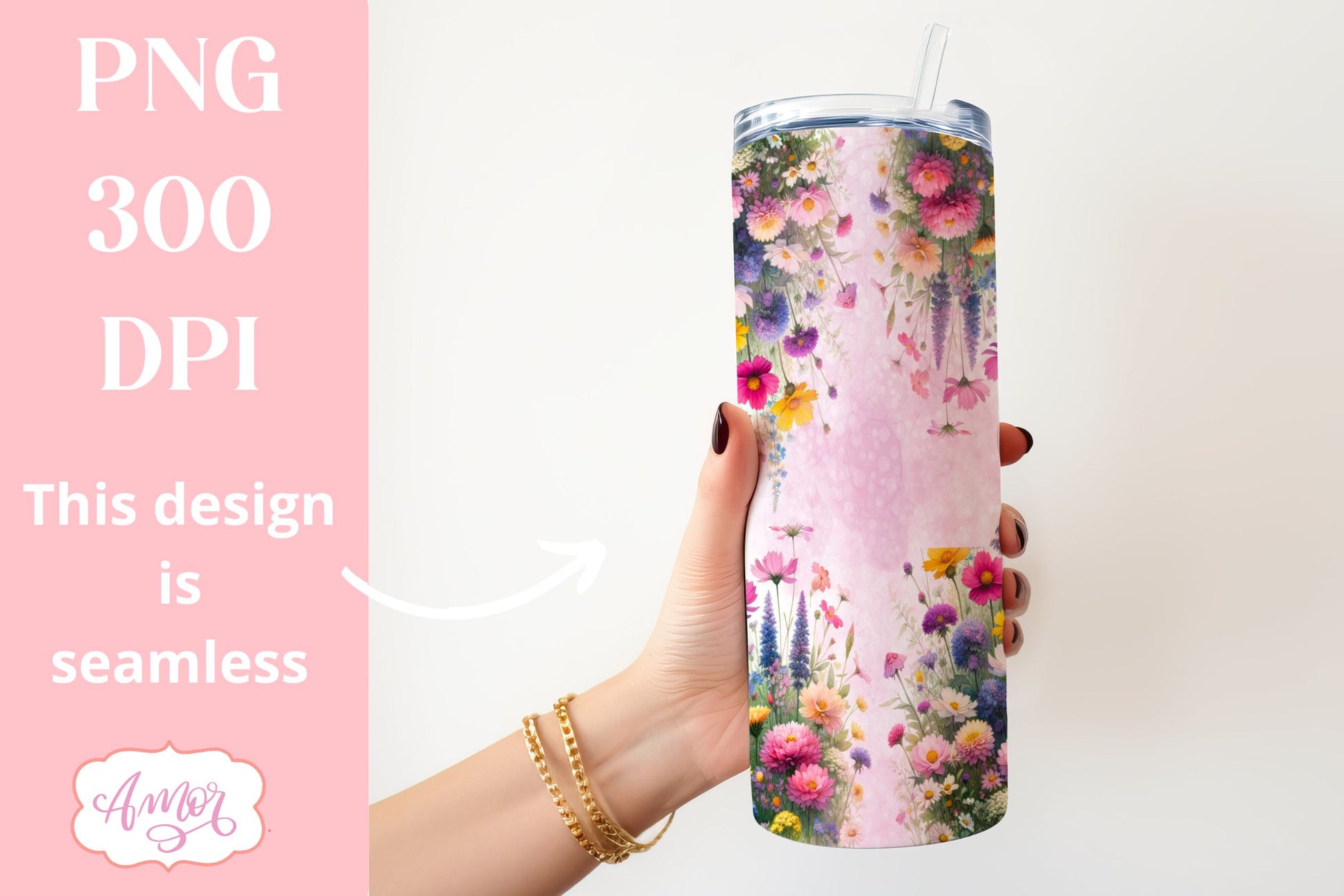 Watercolor wildflowers tumbler PNG | Customizable PNG BUNDLE