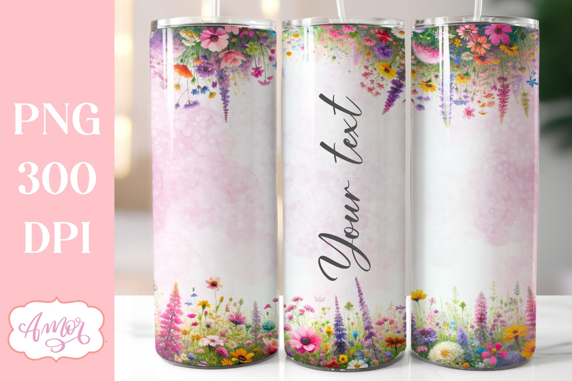 Watercolor wildflowers tumbler PNG | Customizable PNG BUNDLE