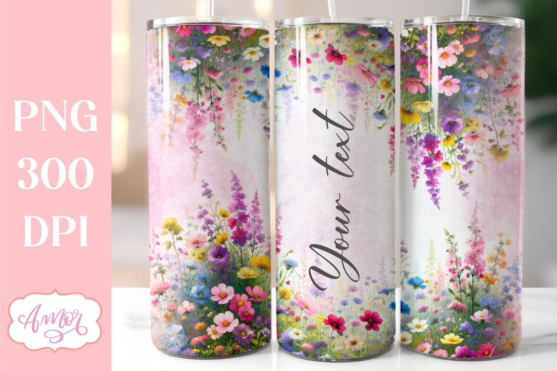 Watercolor wildflowers tumbler PNG | Customizable PNG BUNDLE