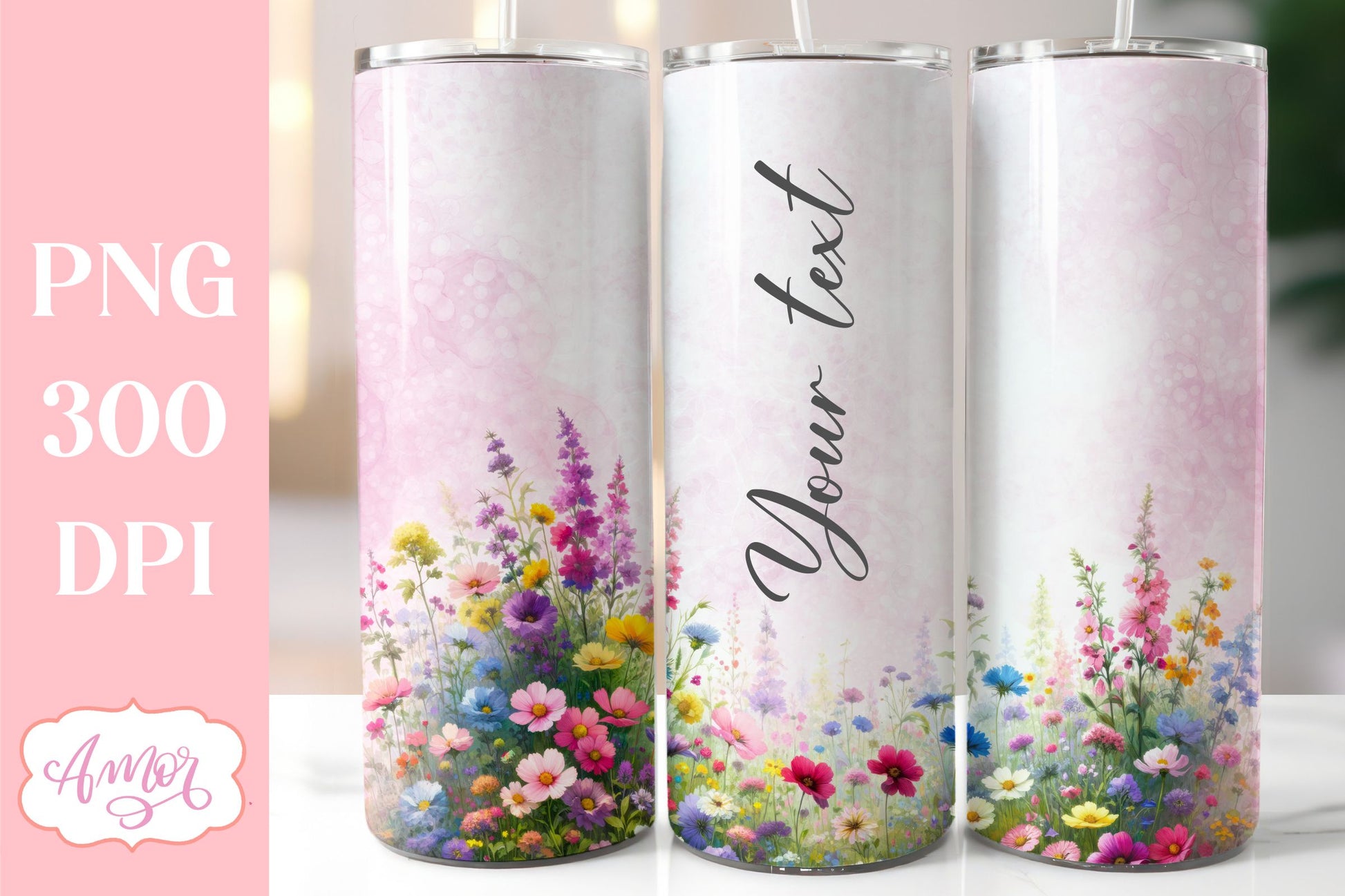 Watercolor wildflowers tumbler PNG | Customizable PNG BUNDLE