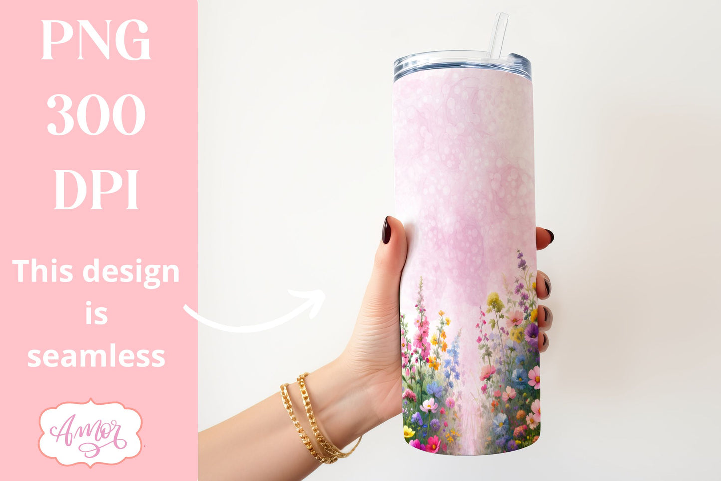 Watercolor wildflowers tumbler PNG | Customizable PNG BUNDLE