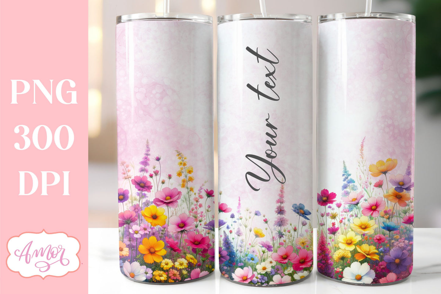 Watercolor wildflowers tumbler PNG | Customizable PNG BUNDLE