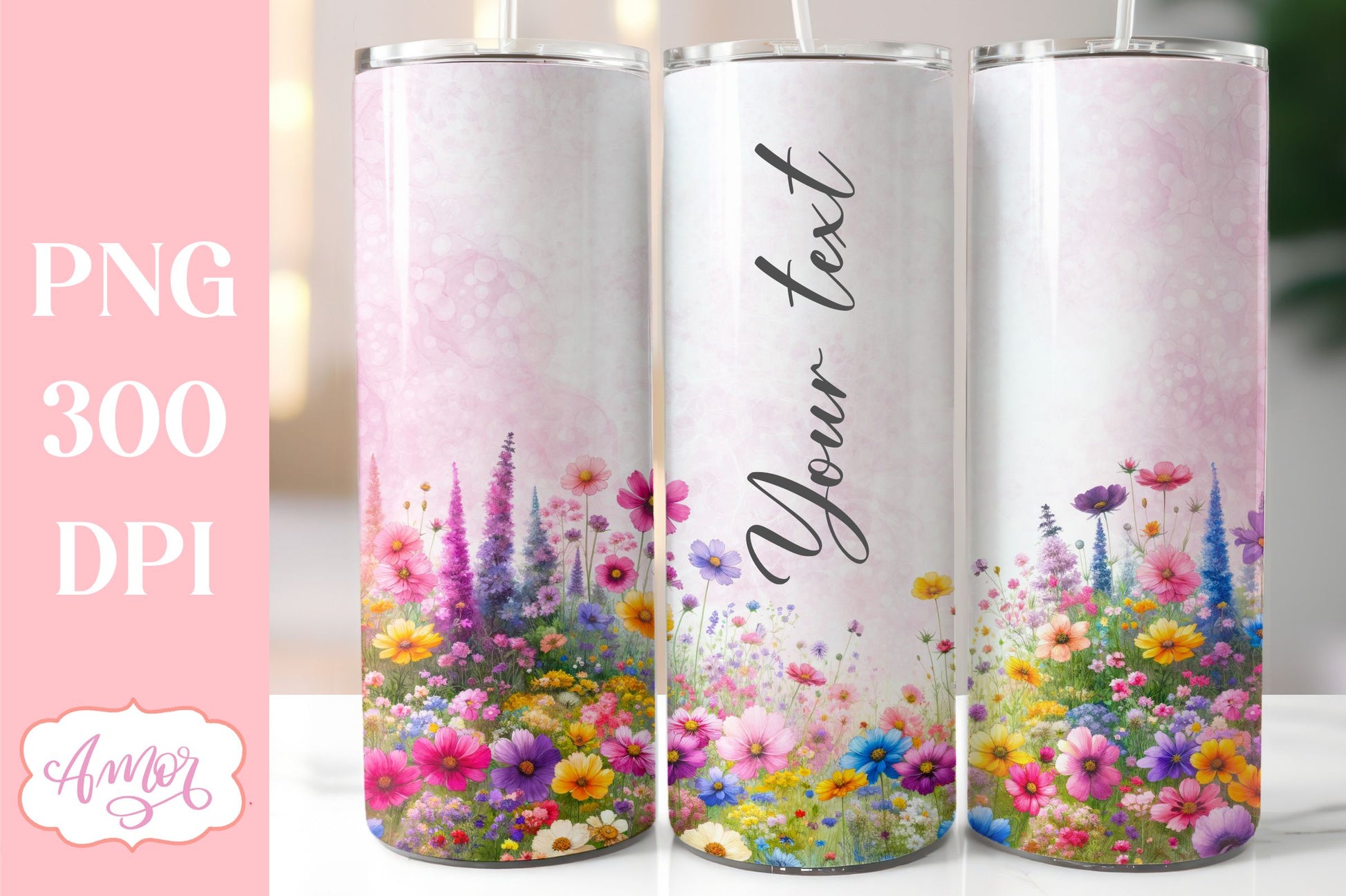 Watercolor wildflowers tumbler PNG | Customizable PNG BUNDLE