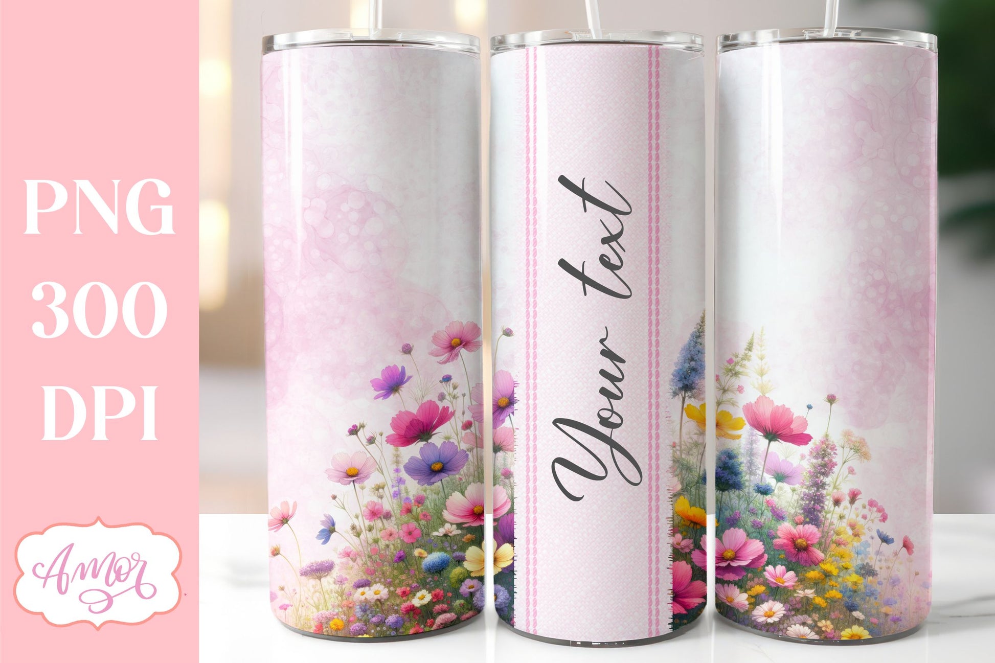 Watercolor wildflowers tumbler PNG | Customizable PNG BUNDLE