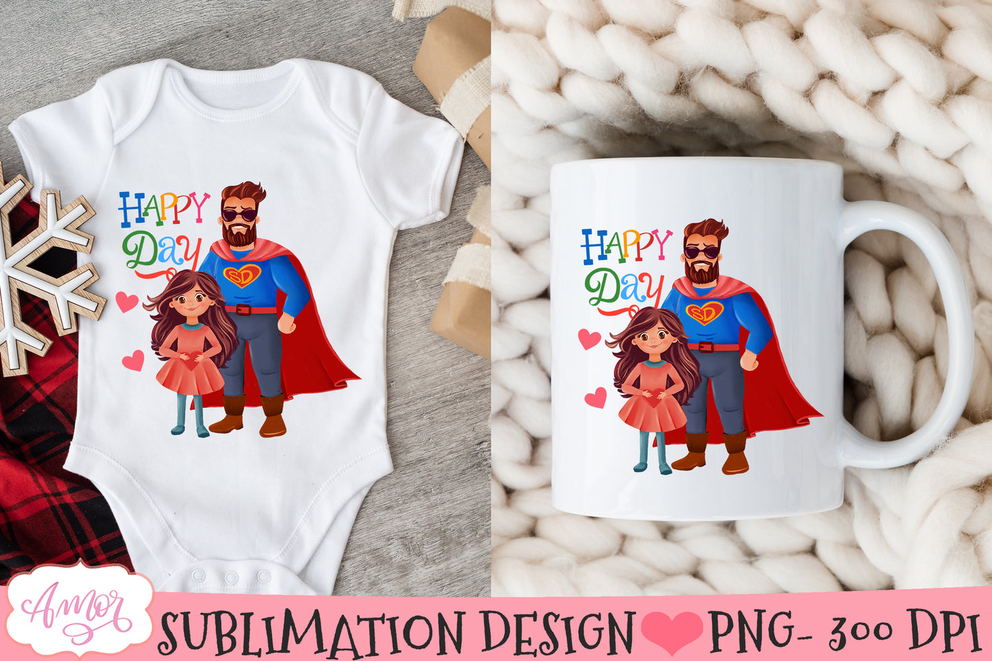 Super Dad and daughter sublimation designs for Father's Day