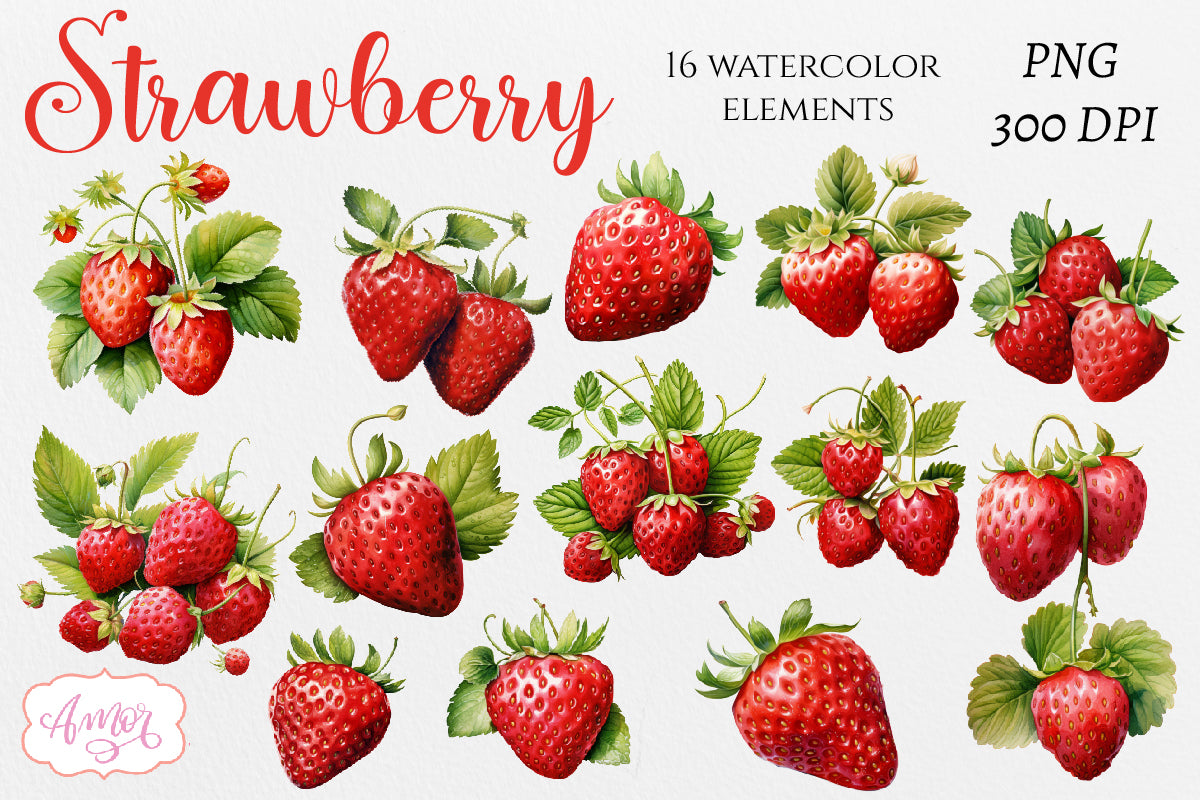 Watercolor strawberry clipart PNG | Berries clipart PNG