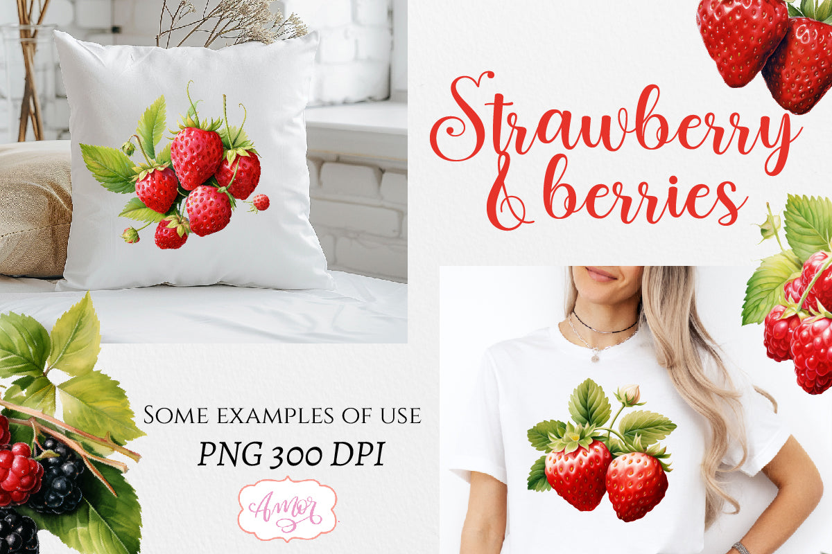 Watercolor strawberry clipart PNG | Berries clipart PNG