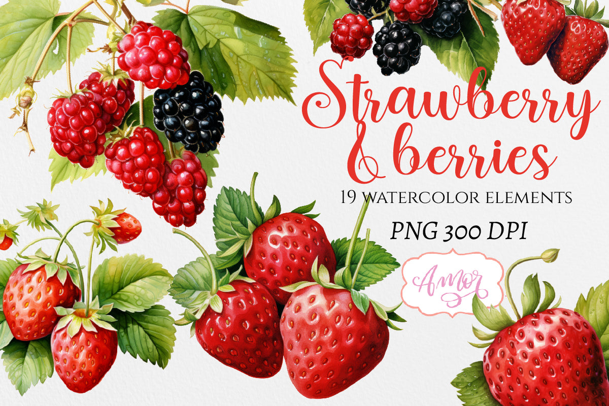 Watercolor strawberry clipart PNG | Berries clipart PNG