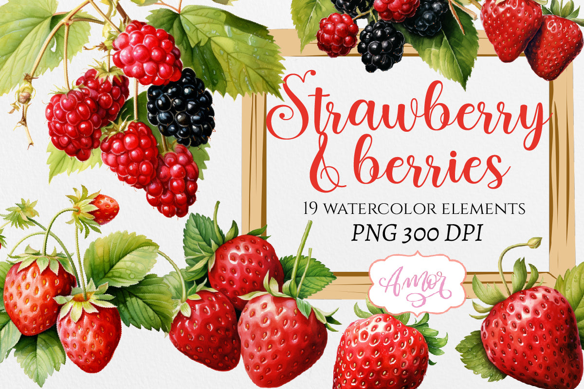 Watercolor strawberry clipart PNG | Berries clipart PNG