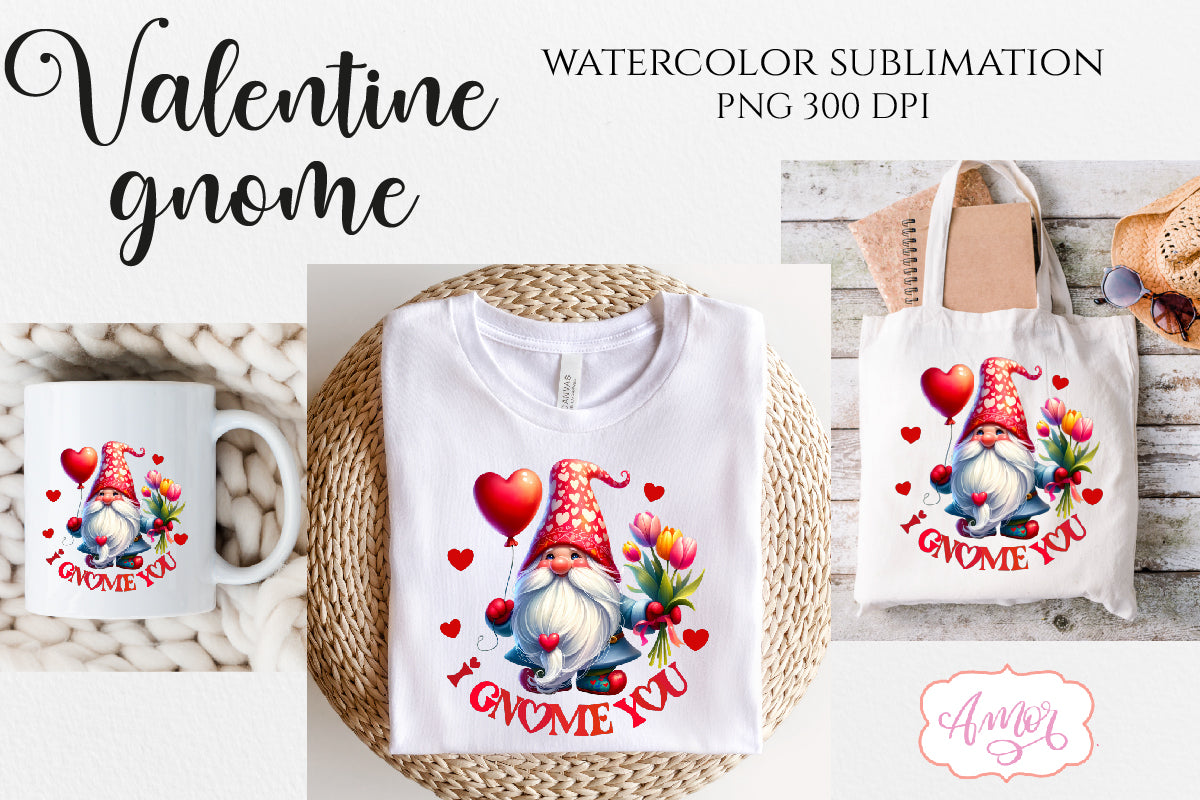 I Gnome You PNG for sublimation | Valentine's day PNG design