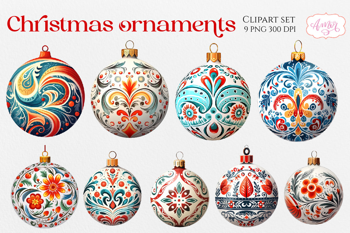 Watercolor Christmas ornaments Clipart PNG for sublimation