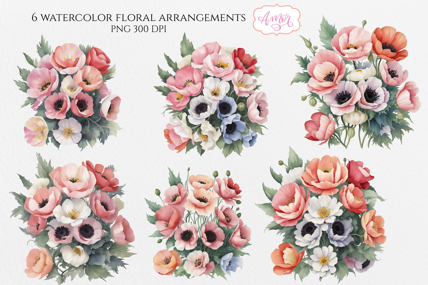 Watercolor floral bouquets clipart PNG | Spring sublimation