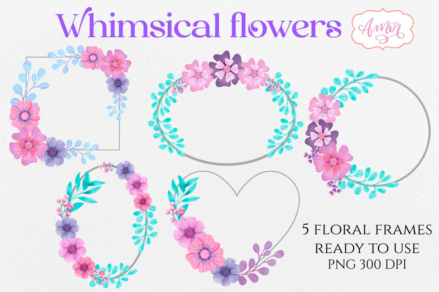 Hand painted whimsical flowers clipart PNG