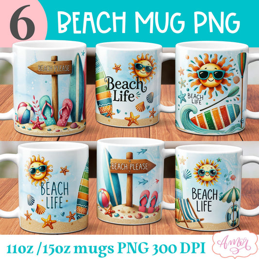 Beach Life Mug Wrap for Sublimation