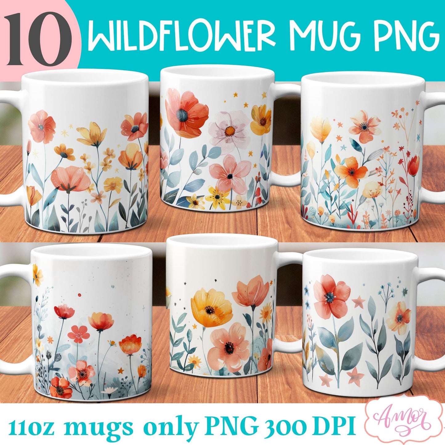 Wildflowers Mug Wrap for Sublimation | Spring mug png 11oz