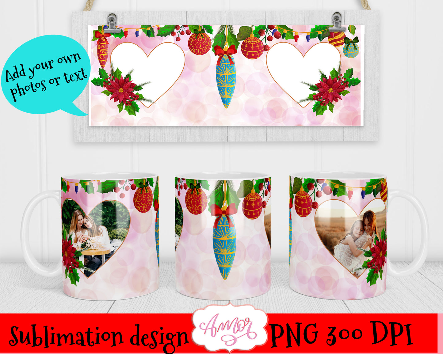 BUNDLE of 4 Christmas photo mug templates for sublimation