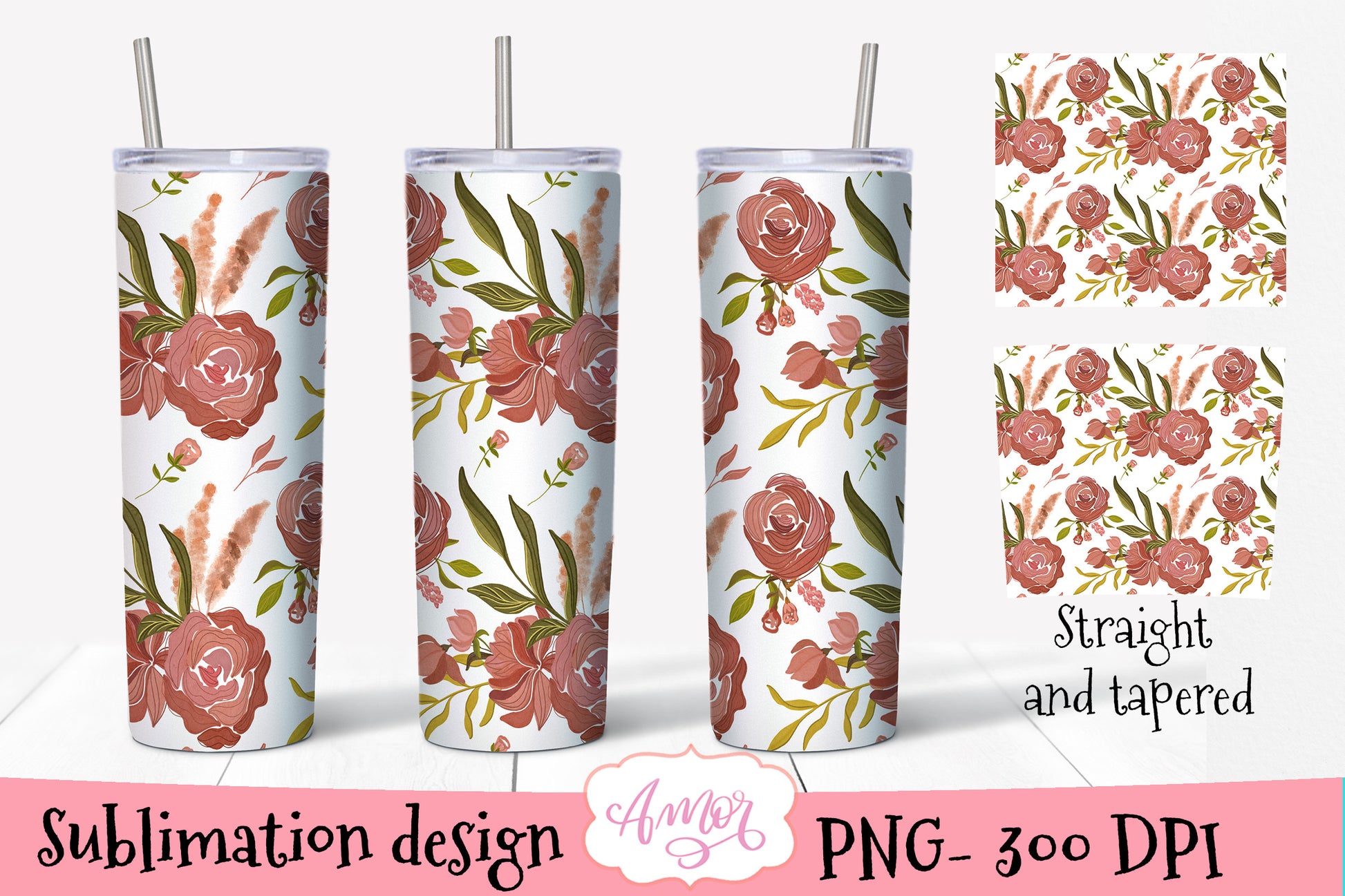 20oz Skinny Tumbler Floral sublimation design