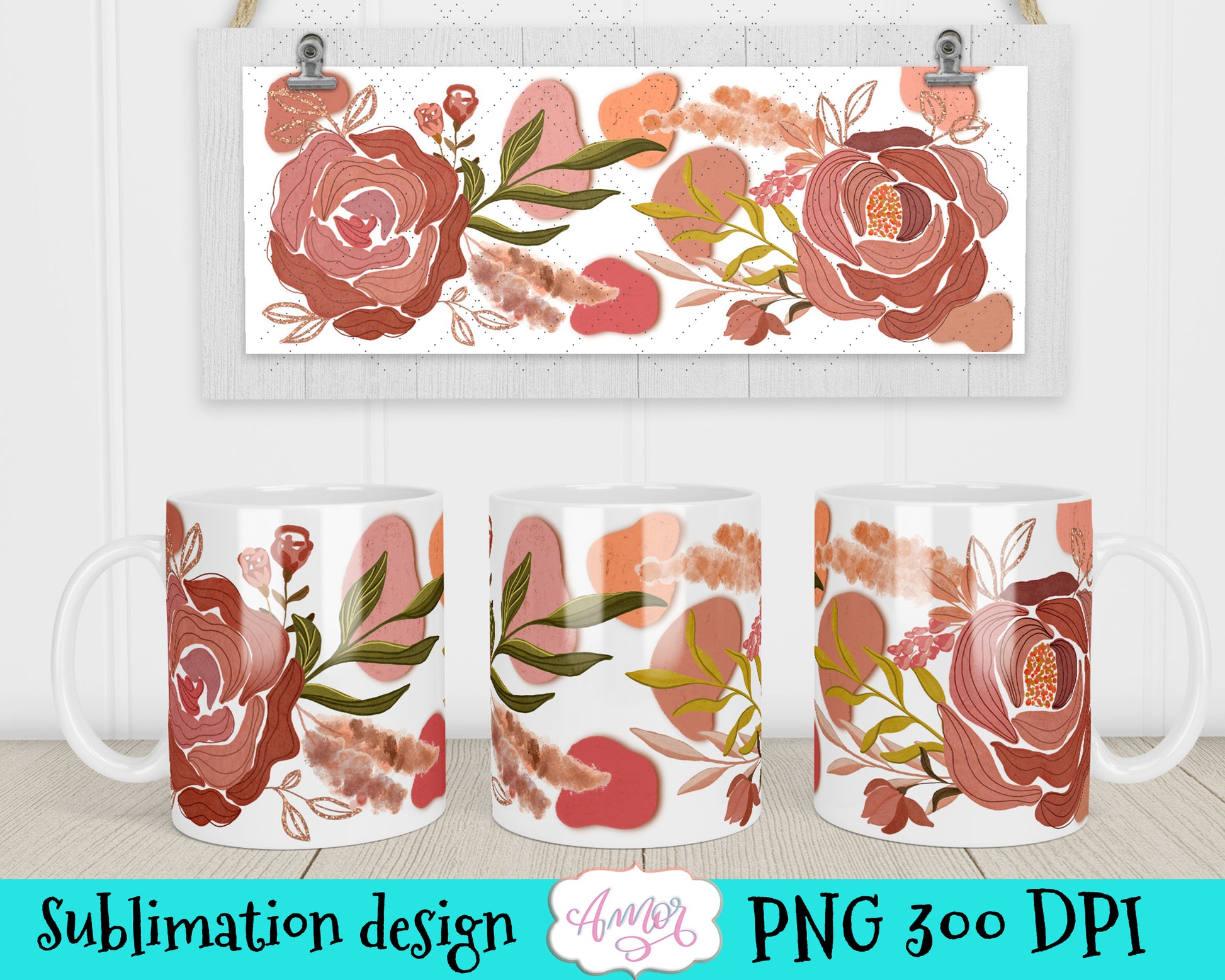 Bundle Boho Floral 11oz mug sublimation design