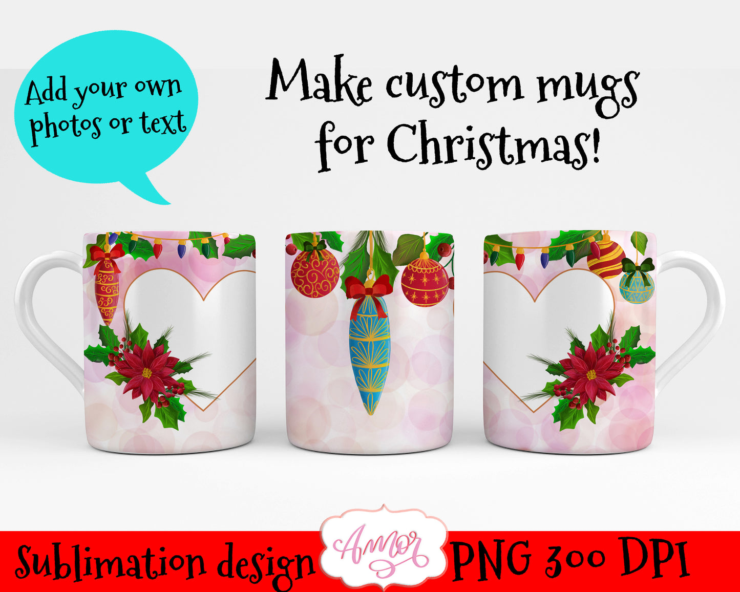 Christmas photo mug template for sublimation