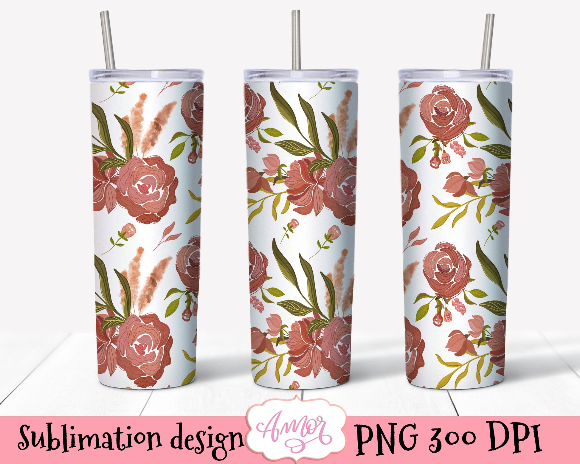 20oz Skinny Tumbler Floral sublimation design