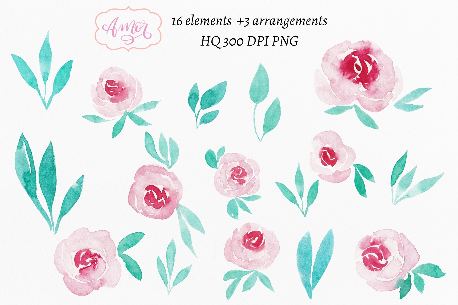 Watercolor roses clipart PNG