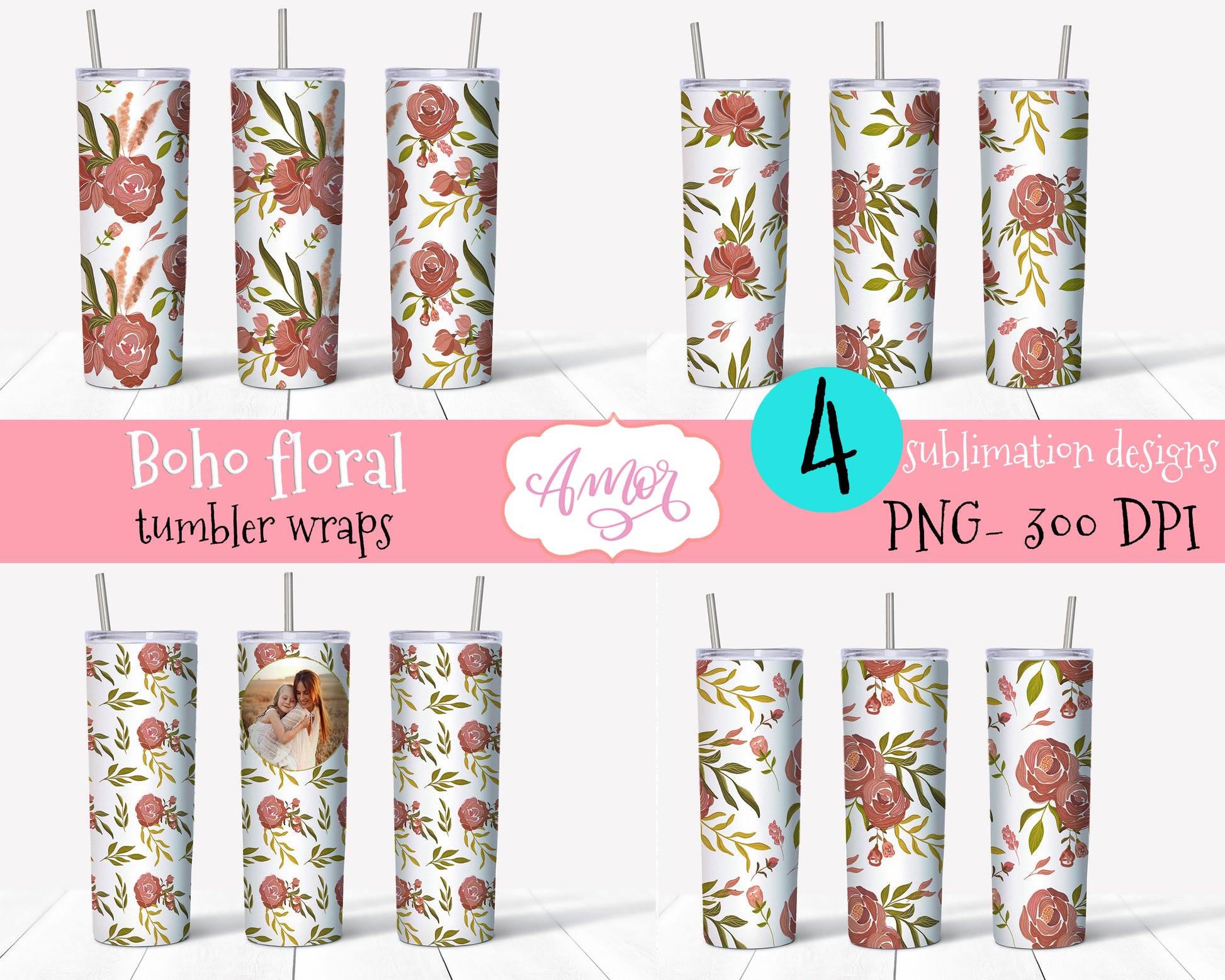 20oz Skinny Tumbler Floral sublimation design