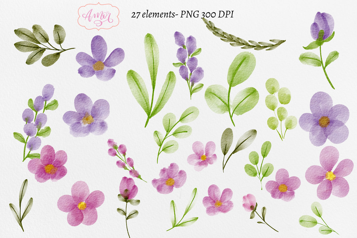 Purple Wedding floral Clipart for invitations